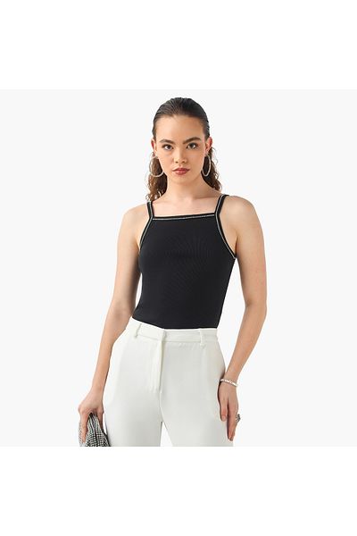 2Xtremz Embellished Tank Top with Square Neck
