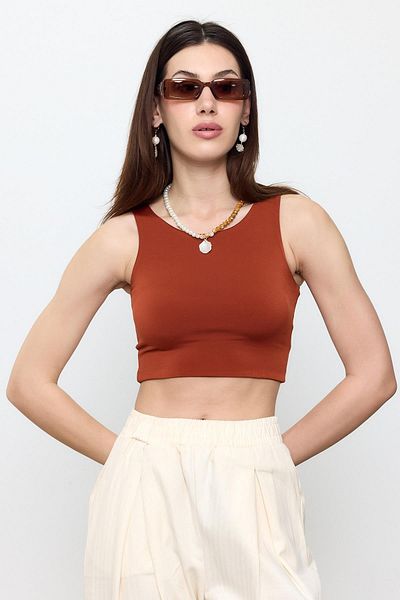 SHERIN Καφέ Slimfit Crop Top Μπλούζα