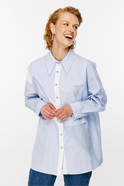 Ghisa Bloklu Çizgili Tunik AÇIK MAVİ