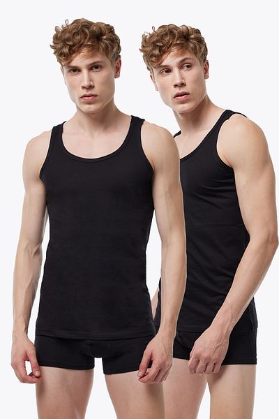 Malabadi Men's Black 2 Pack Modal Summer Coolness Undershirt 082