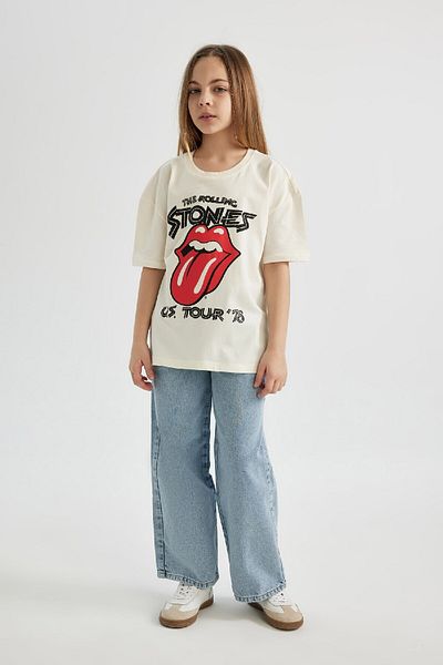 DeFacto Dívčí oversize tričko Rolling Stones - Crew Neck, Krátký rukáv C1720A824Sm