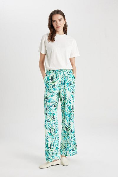 DeFacto Wide Leg Linen Look Trousers Patterned Wide Leg with Pockets C4039Ax24Sm