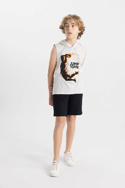DeFacto Boy's 2 Piece Set Printed Hooded Athlete Shorts C2187A824Hs