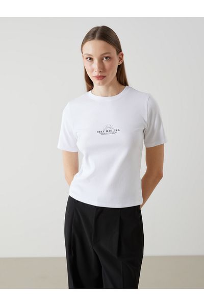 LC Waikiki Bedrucktes Damen-T-Shirt mit Rundhalsausschnitt