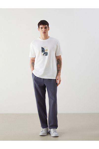 LC Waikiki Bedrucktes Herren-T-Shirt aus gekämmter Baumwolle mit Rundhalsausschnitt