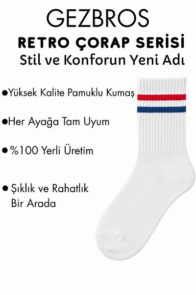 GezBros 3-Piece Striped White Color Retro College Socks