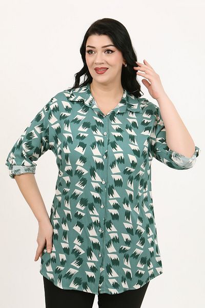 By Alba Collection Cămașă de damă, albastră, din bumbac, viscoză, mărime mare