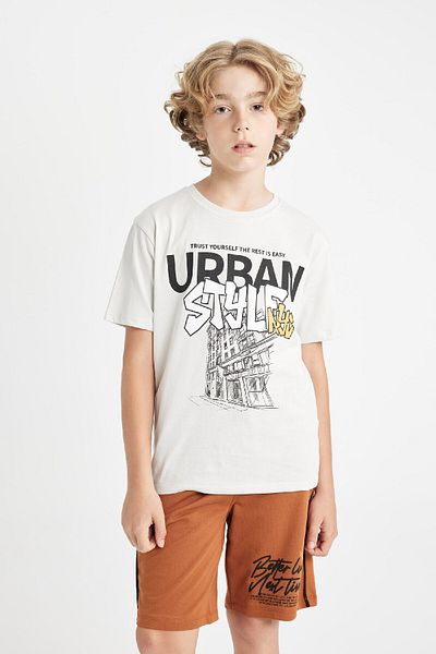 DeFacto Boy's Crew Neck Printed T-Shirt - Short Sleeve C4651A824SM