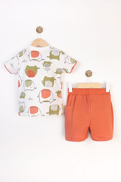 Miniworld Cute Animal Pattern Short Sleeve Cotton Shorts Summer Baby Boy Suit