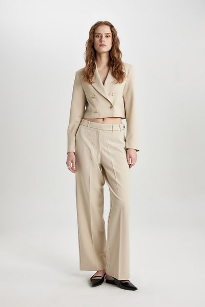 DeFacto High Waist Straight Leg Pants - Straight Fit C3216Ax24Sm