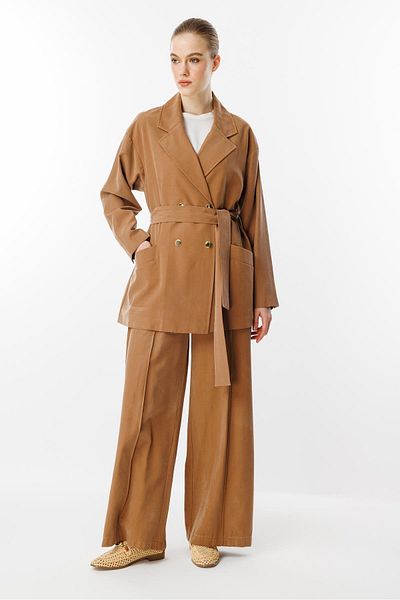 Ghisa Double Breasted Collar Belt Suit Cinnamon
