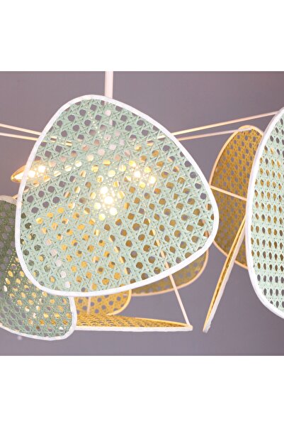 Mylamp Yeşil Bulut Doğal Hazeran Avize 75x35 cm, 9+1 ve 3+1 Duylu 30 cm