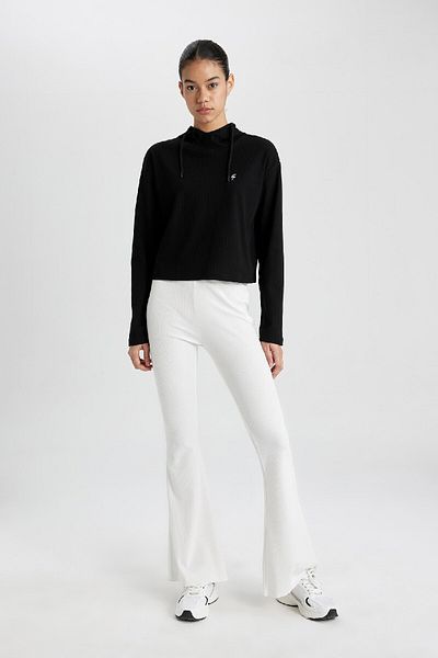 DeFacto Embroidered Rib Long Sleeve Hooded T-Shirt - B9024ax24sm