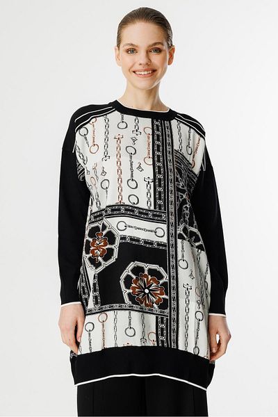 Ghisa Knitwear Mixed Tunic Brown Black Chain Black
