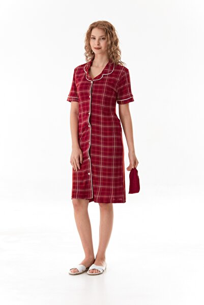 CALİA Γυναικείο νυχτικό φόρεμα από ύφασμα βισκόζης με κουμπιά (με δώρο κεφαλόδεσμο ύπνου)