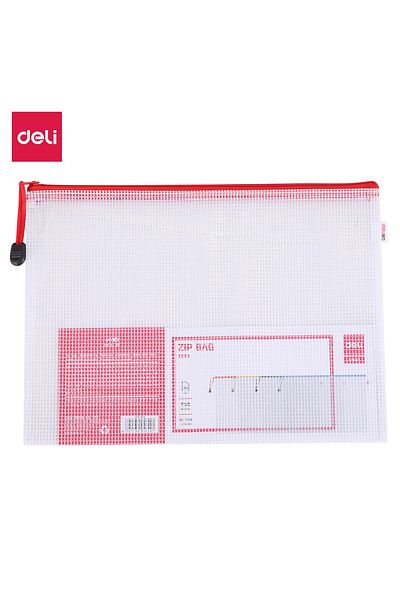 Deli E5654 A4 Zip Bag - Mesh Reinforced PVC, High Transparency, Durable Metal Zip