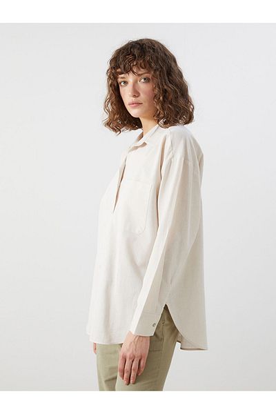LC Waikiki Cămașă de damă oversize în amestec de in bej