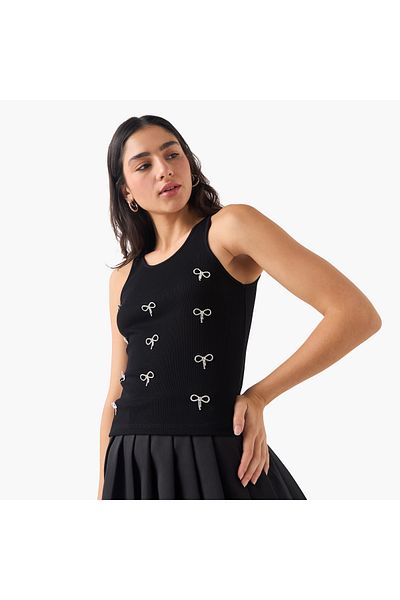 2Xtremz Ribbed Bow Embellished Sleeveless Top