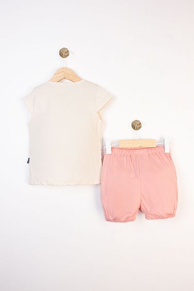 Miniworld Cotton Short Sleeve Camel Patterned Baby Girl Set with Tassel Detail Summer Shorts