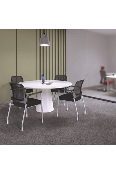 Godrej Interio Modern Relax Stackable Mesh Chair with Armrests - Black