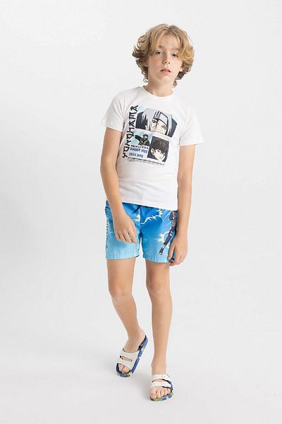 DeFacto Crew Neck Printed T-Shirt and Swim Shorts Set of 2 for Boys - C3150A824Hs