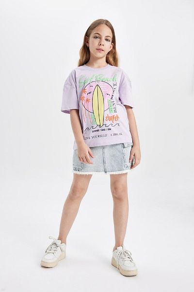 DeFacto Tricou cu imprimeu pentru fete cu decolteu - C4451a824hs