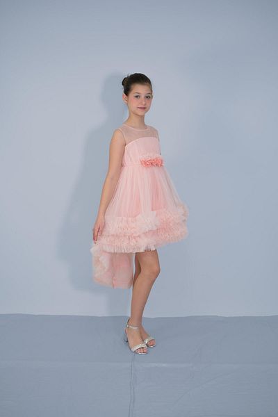 NIGHT SEARCHER Girls' Evening Dresses Powder Skirts Ruffled Tail with Flowers on Waist Evening Dresses 6-10 Years