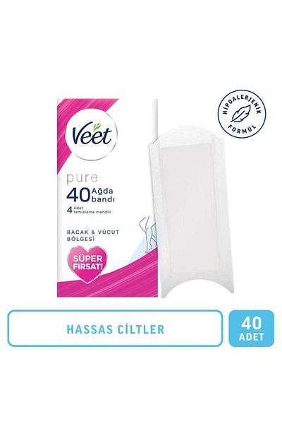 Veet Pure Hypoallergenic - Pack of 40 Wax Strips, Sensitive Skin and Leg and Body Area