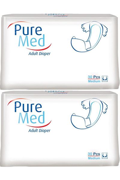 Puremed Patient Diaper with Waist Band Textile Surface Medium M-Medium 60 Pieces (2Pk*30)