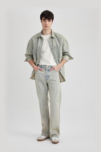 DeFacto Φαρδύ τζιν παντελόνι Flare Fit - Normal Waist, Pale Effect B8326ax24sm