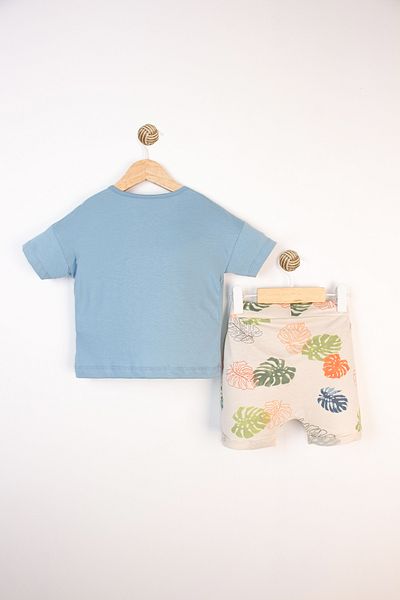 Miniworld Printed Cotton Short Sleeve Leaf Pattern Shorts Summer Baby Boy Suit