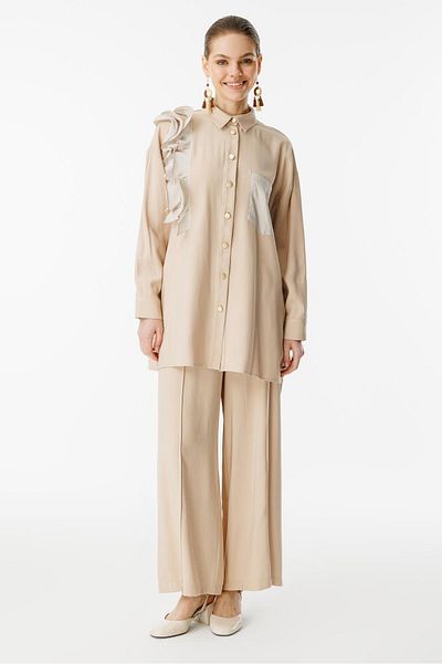 Ghisa Shoulder Detailed Suit Beige