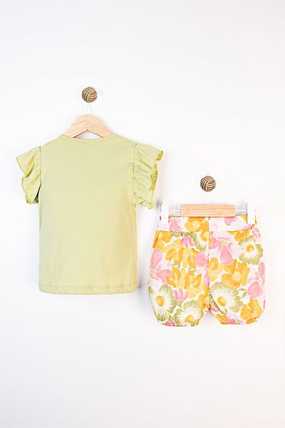 Miniworld Floral Patterned Ruffled Sleeves Cotton Summer Shorts Casual Baby Girl Suit