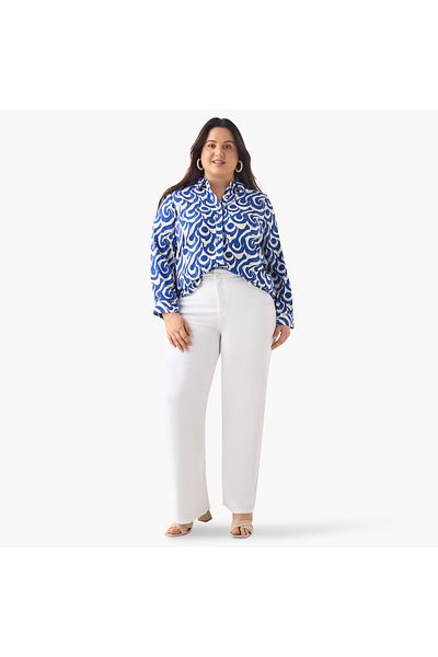 Ulla Popken Plus Size Ulla Popken Printed Shirt with Collar and Long Sleeves
