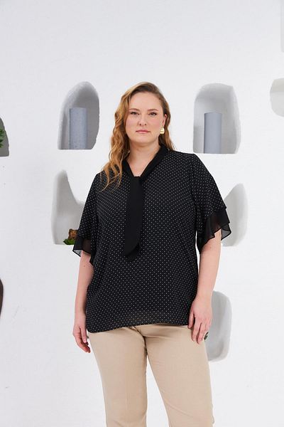 RMG Large Size Scarf Chiffon Blouse - Polka Dot