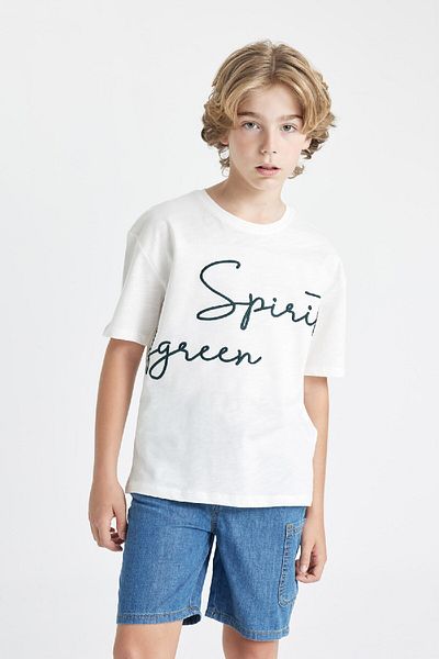 DeFacto Αγόρι κεντημένο μπλουζάκι υπερμεγέθη - Crew Neck, κοντό μανίκι C5084A824HS