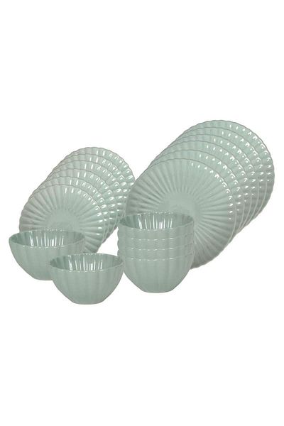 Tavola Green Porcelain Dinner Set 18 Pcs Farfurii Dining Set Plate Set Dishwasher Microwave Safe Pearl