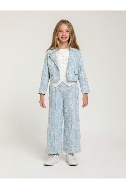 Zekids Costum pentru fete cu design brodat cu pantaloni din denim