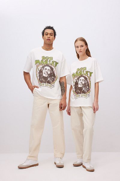DeFacto Unisex Bob Marley One Love Oversize Fit Crew λαιμόκοψη κοντομάνικο μπλουζάκι C5039ax24sm