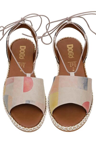 Dogo Women's Vegan Leather Multicolor Lace-Up Sandals - Geometric Shapes Design