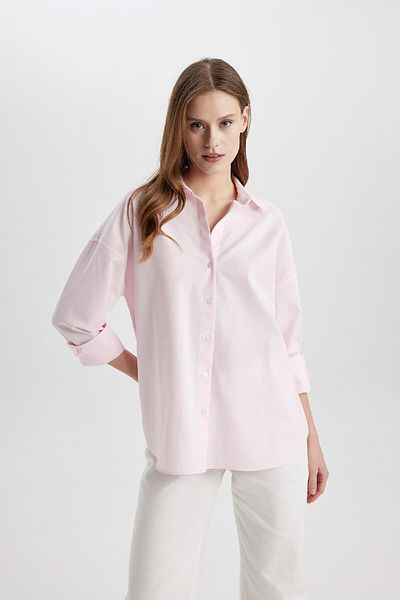 DeFacto Oversize Wide Fit Basic απλό μακρυμάνικο πουκάμισο Oxford C4597ax24sm