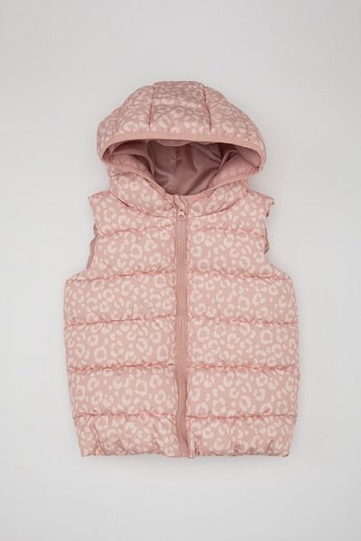 DeFacto Baby Girl Hooded Water Repellent Fabric Patterned Puffer Vest C5298A524Au