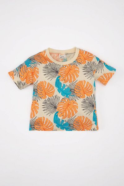 DeFacto T-shirt chłopięcy z okrągłym dekoltem i nadrukiem dłoni – krótki rękaw C5238A524HS