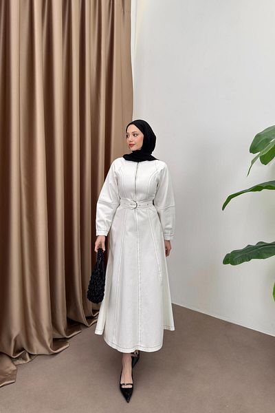 QUQA Striped Gabardine Dress - White