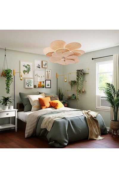 Mylamp New Daisy Natural Hazeran and Fabric Chandelier 90 cm (Bulbs in the Middle of the Body) 30 cm