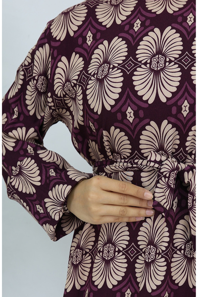 sefamerve Φόρεμα με ζώνη με υφασμάτινο σχέδιο βισκόζης 2008-01 Μωβ