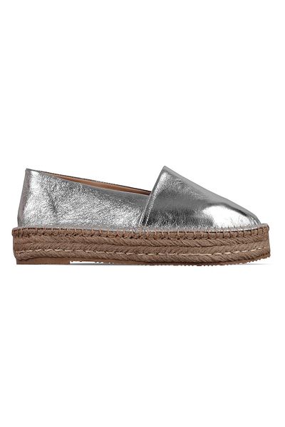 Lal Shoes & Bags حذاء باليرينا نسائي من الجلد الطبيعي بنعل عالٍ من Ratse - فضي