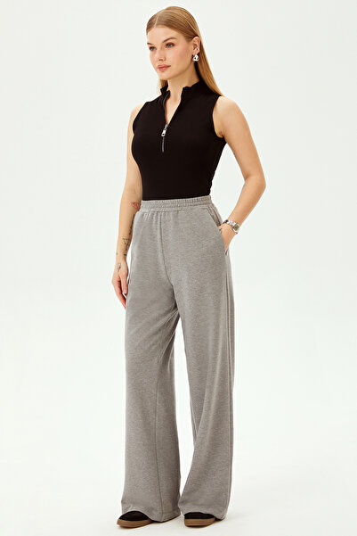 Allyco Beli Lastikli Regular Gri Örme Pantolon