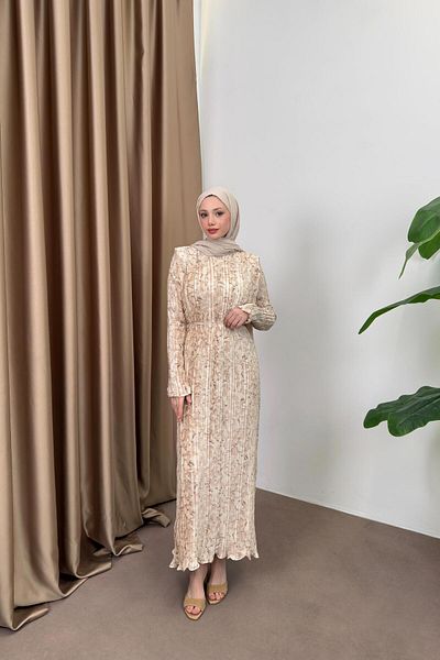 QUQA Pleated Satin Dress - Stone