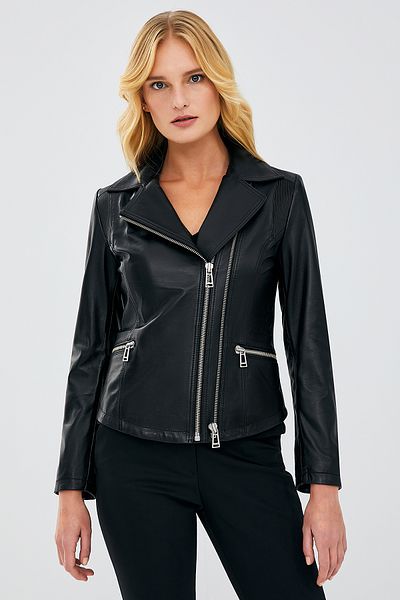 Derimod Stefania Black Biker Leather Women's Jacket - 19wgd5193u4